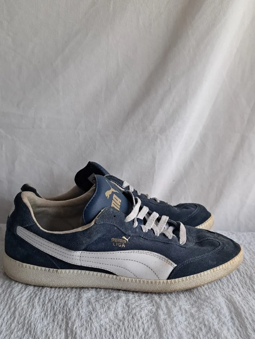 Puma Men's Navy Suede Sneakers with White Accents